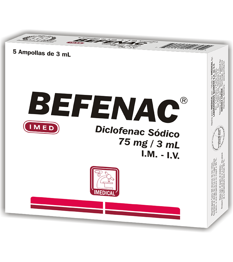 Befenac 75 mg caja x 5 ampollas inyectables - analgesicos - L.632.00 - Quimifar Honduras - Farmacia en línea con envío gratis