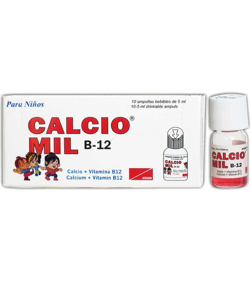 Calcio Mil B-12 niños caja x 10 ampollas bebibles - vitaminas - L.280.00 - Quimifar Honduras - Farmacia en línea con envío gratis