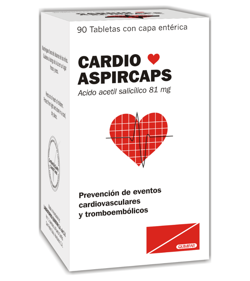 Cardio Aspircaps 81 mg frasco x 90 tabletas - cardiovascular - L.280.00 - Quimifar Honduras - Farmacia en línea con envío gratis