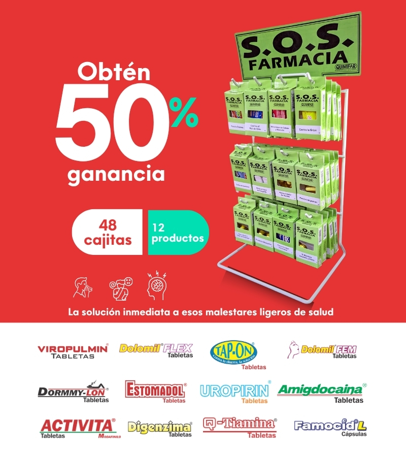 Exhibidor Farmacia SOS X 48 cajitas - digestivos - L.376.00 - Quimifar Honduras - Farmacia en línea con envío gratis