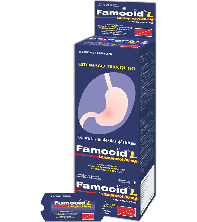 Famocid L caja x 50 cápsulas (25 sobres x 2 cápsulas c/u) - antigripales - L.119.00 - Quimifar Honduras - Farmacia en línea con envío gratis