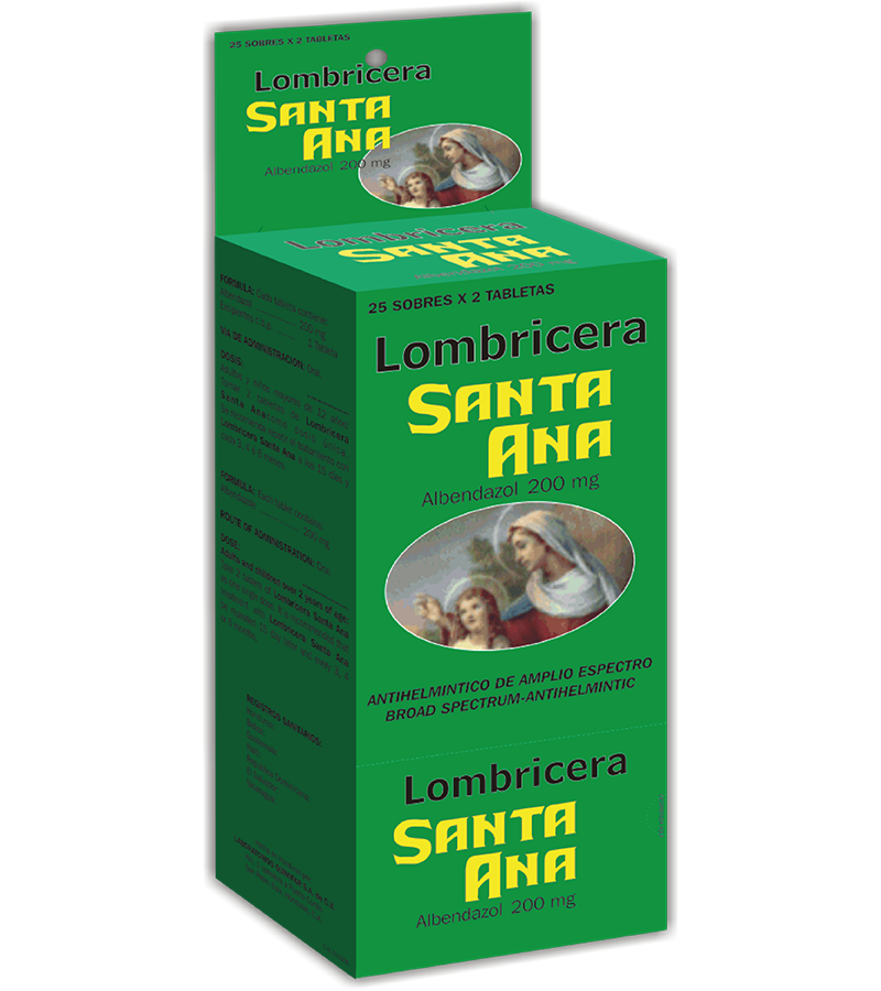 Lombricera Santa Ana 200 mg caja x 25 sobres - digestivos - L.107.00 - Quimifar Honduras - Farmacia en línea con envío gratis