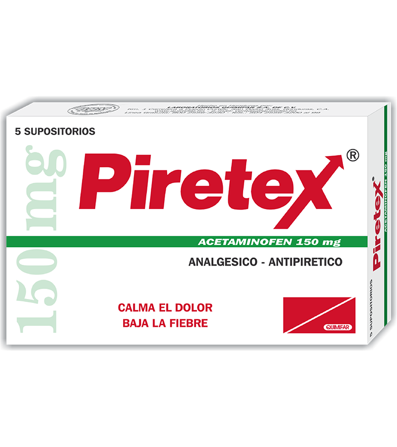 Piretex infantil 150 mg caja x 5 supositorios - analgesicos - L.291.00 - Quimifar Honduras - Farmacia en línea con envío gratis
