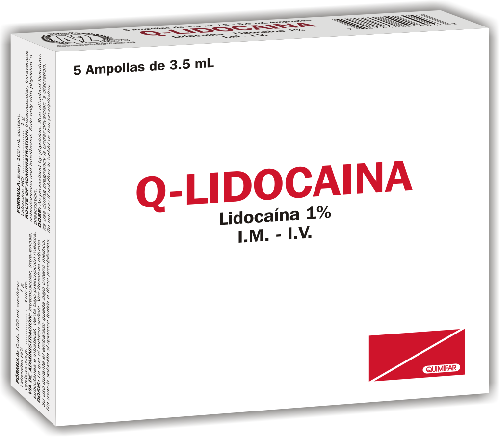 Q-Lidocaína al 1% caja x 5 ampollas inyectables 3.5ml - inyectables - L.96.00 - Quimifar Honduras - Farmacia en línea con envío gratis